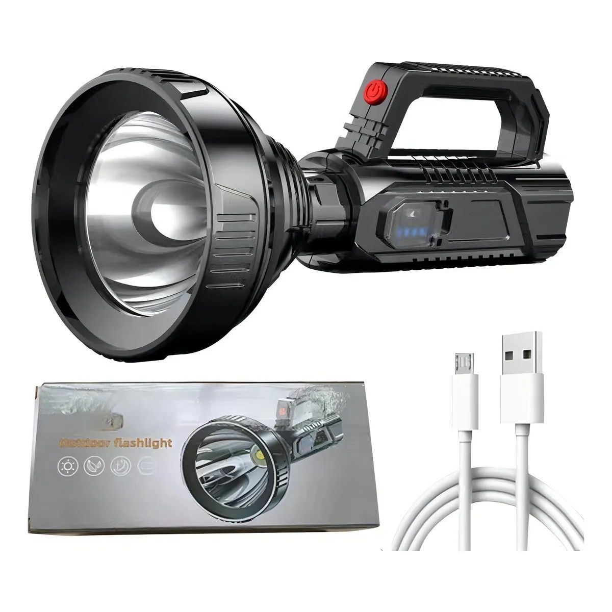 GENERICO - Foco Linterna Led Gigante Alcance 1200 Mt Usb Luz Negro
