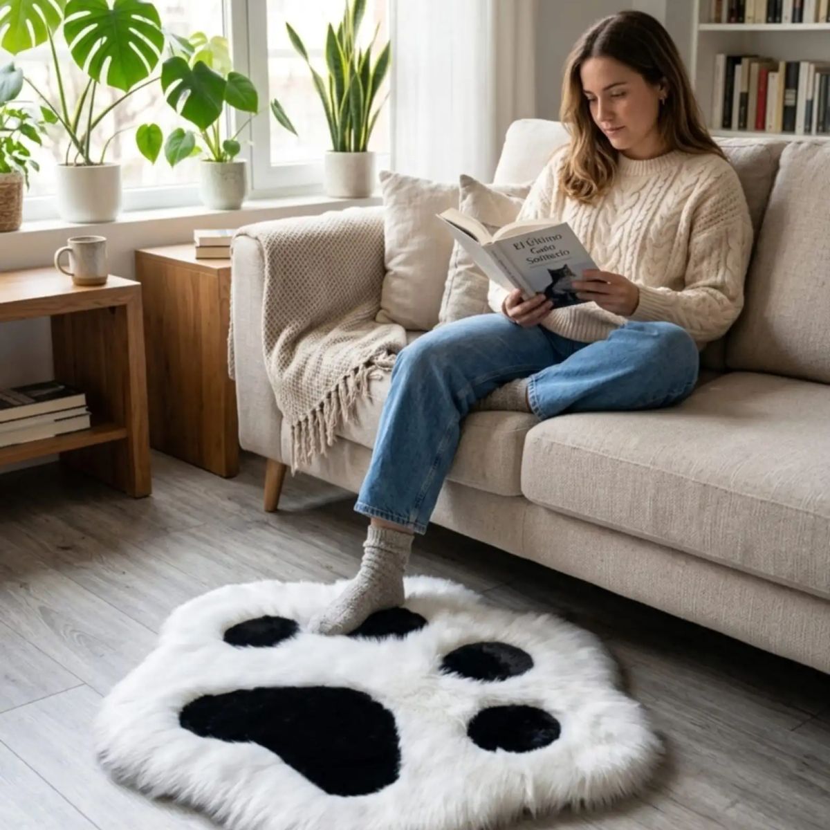 GENERICO - Alfombra Decorativa Forma Pata Gato Suave 70x80cm