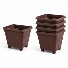 GENERICO - Pack 5 Maceteros Plástico Cuadrado Café 10 cm