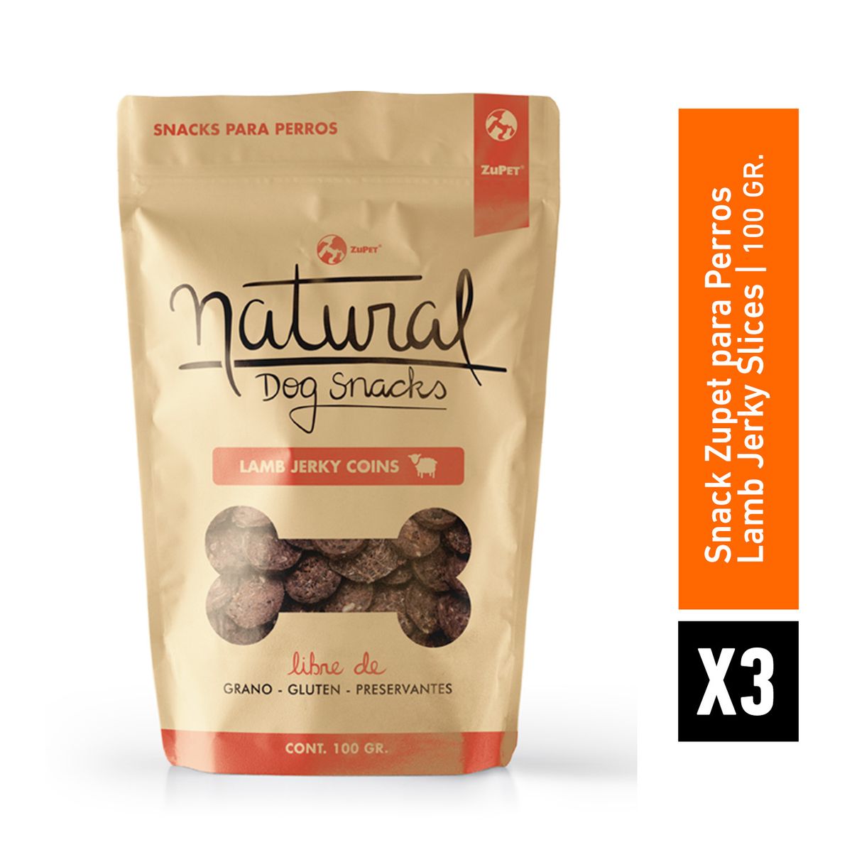 ZUPET - Natural Dog Snack Lamb Jerky Slices 100grs Pack X3