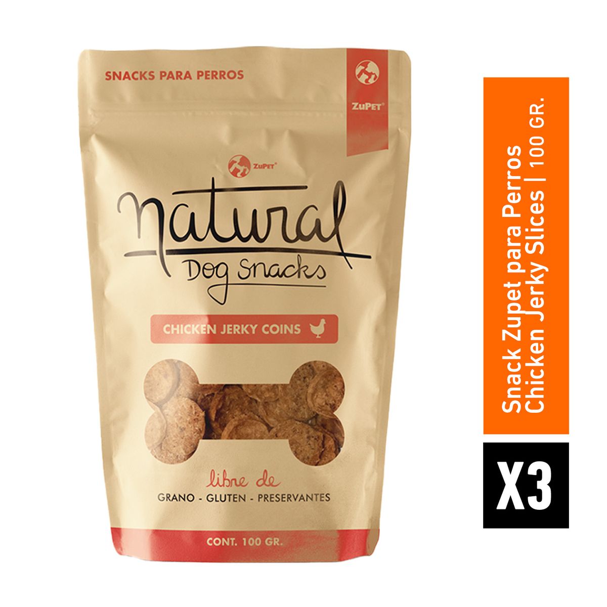 ZUPET - Natural Dog Snack Chicken Jerky Slices 100gr Pack X3