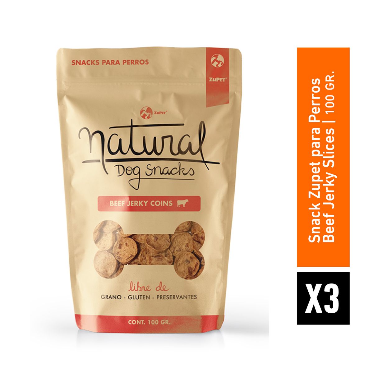 ZUPET - Natural Dog Snack Beef Jerky Slices 100gr Pack X3