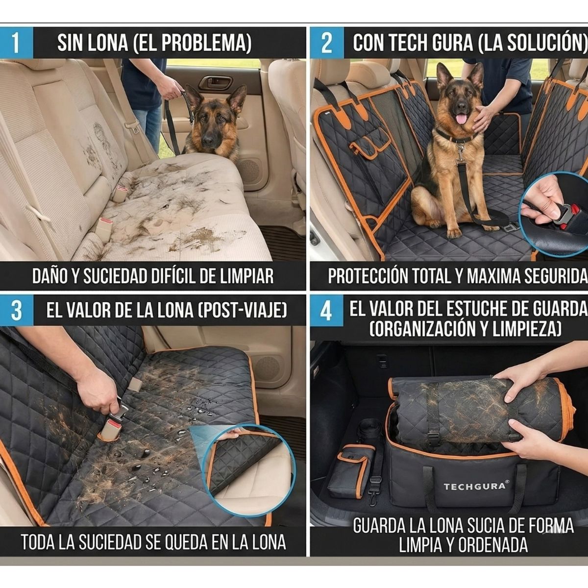 GENERICO - Cubre Asiento Protector Coche Perros Impermeable + Cinturon + Bolso