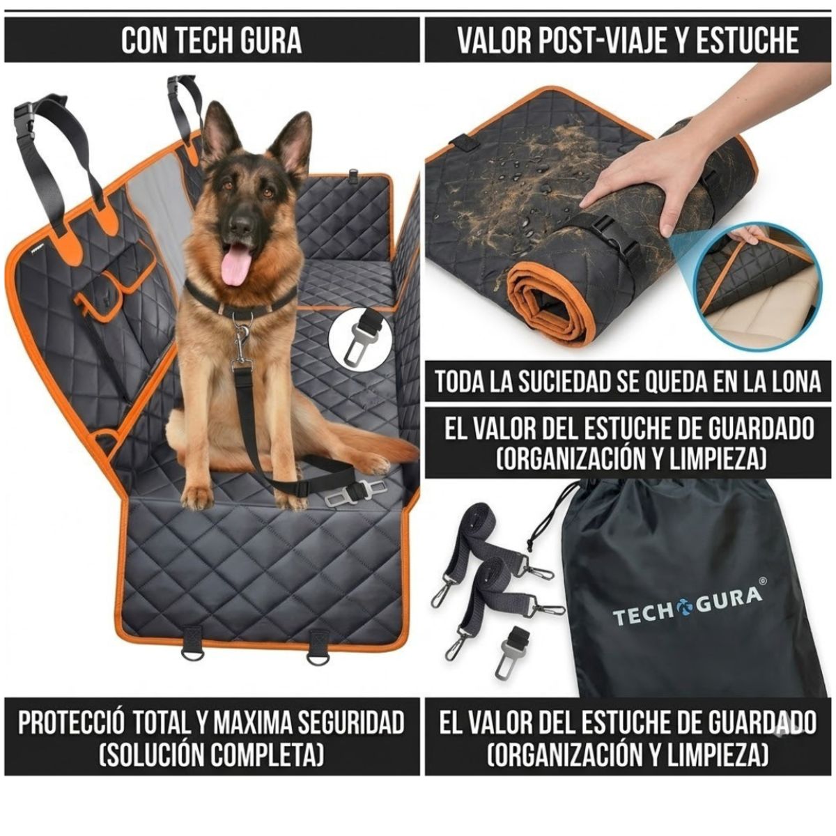 GENERICO - Cubre Asiento Protector Coche Perros Impermeable + Cinturon + Bolso