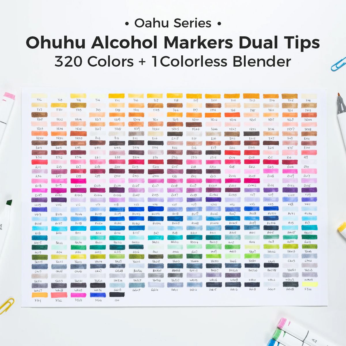 OHUHU - Ohuhu 320 Marcadores Alcohol + 1 Blender Oahu Fina&Biselada