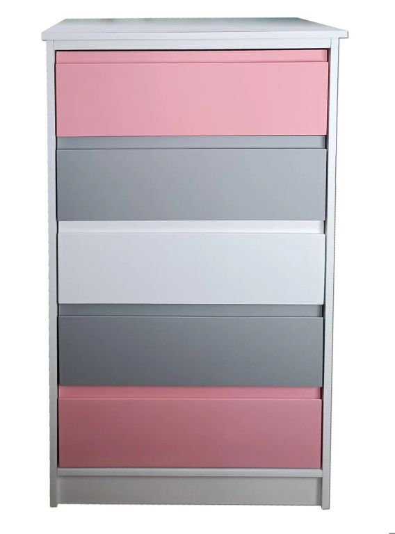 Cajonera Infantil 5 cajones Rosado-Gris-Blanco / Linea Minimal