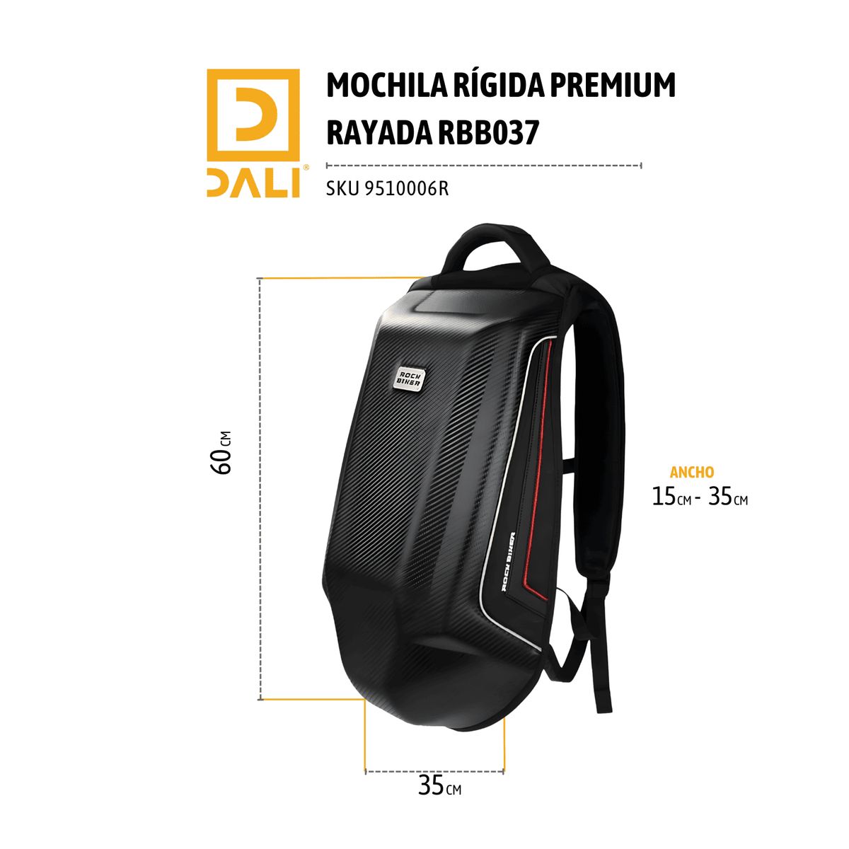 DALI - Mochila Rígida Fibra de Carbono 40L Raya Premium  Negra
