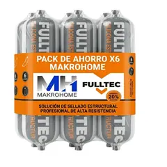 FULLTEC - Pack 6 Sellador Poliuretano Estructural 600ml Negro