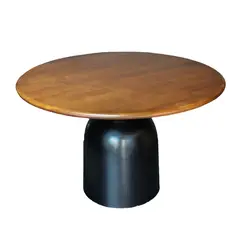 BROOKMAN - Mesa Comedor Valentín Redonda 120 cm Madera de Caucho Walnut y Base Negra