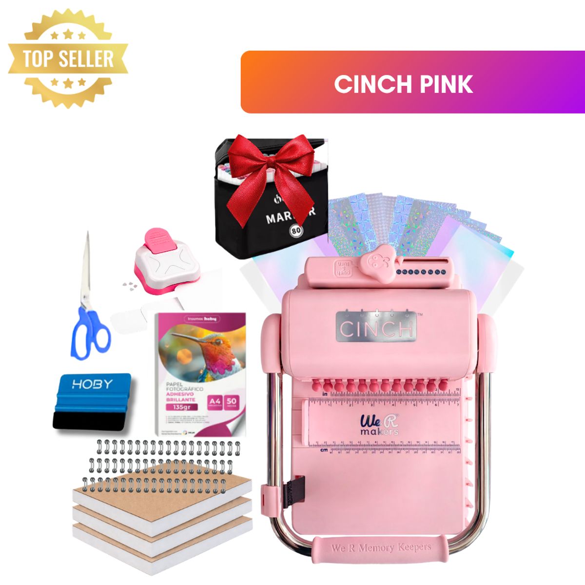 AMERICAN CRAFTS - KIT DE ENCUADERNADORA CICH PINK + 3 PLANNER+ Perforadora Rosa KP02
