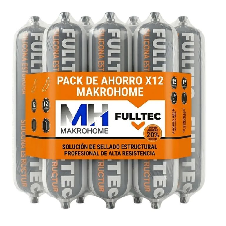 Pack 12 Sellador Poliuretano Estructural 600ml Negro