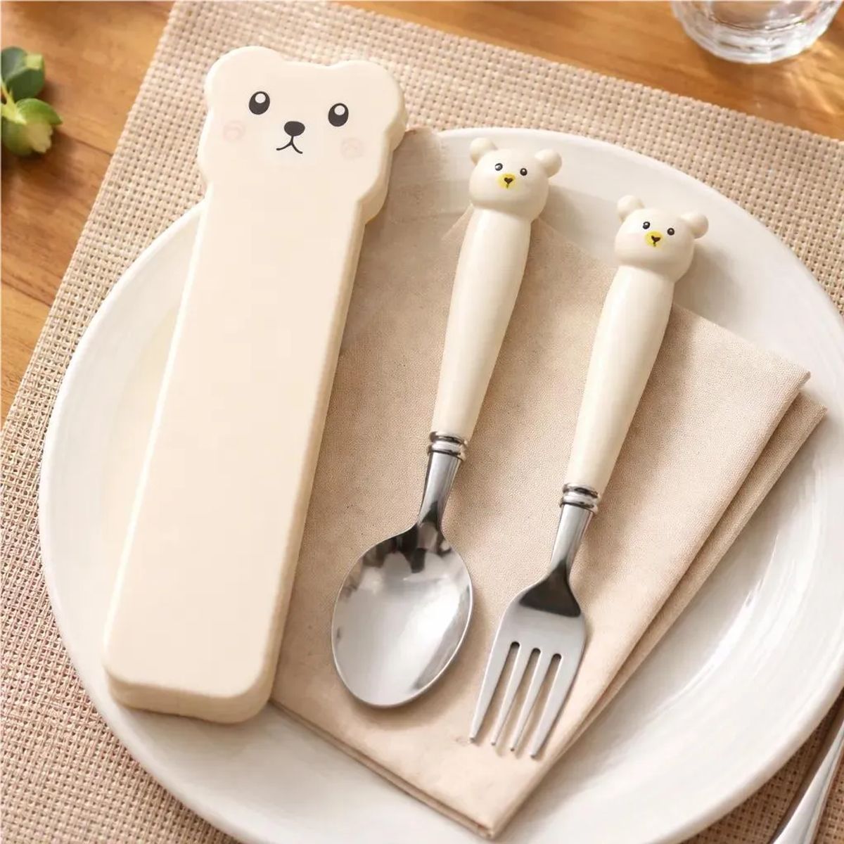 GENERICO - Set De Cubiertos Niño Niña Cuchara Tenedor Con Estuche Osito