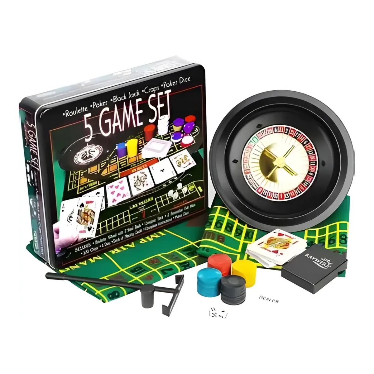 GENERICO - Set 5 Juegos En 1 Casino Ruleta Poker, Blackjack, Póker