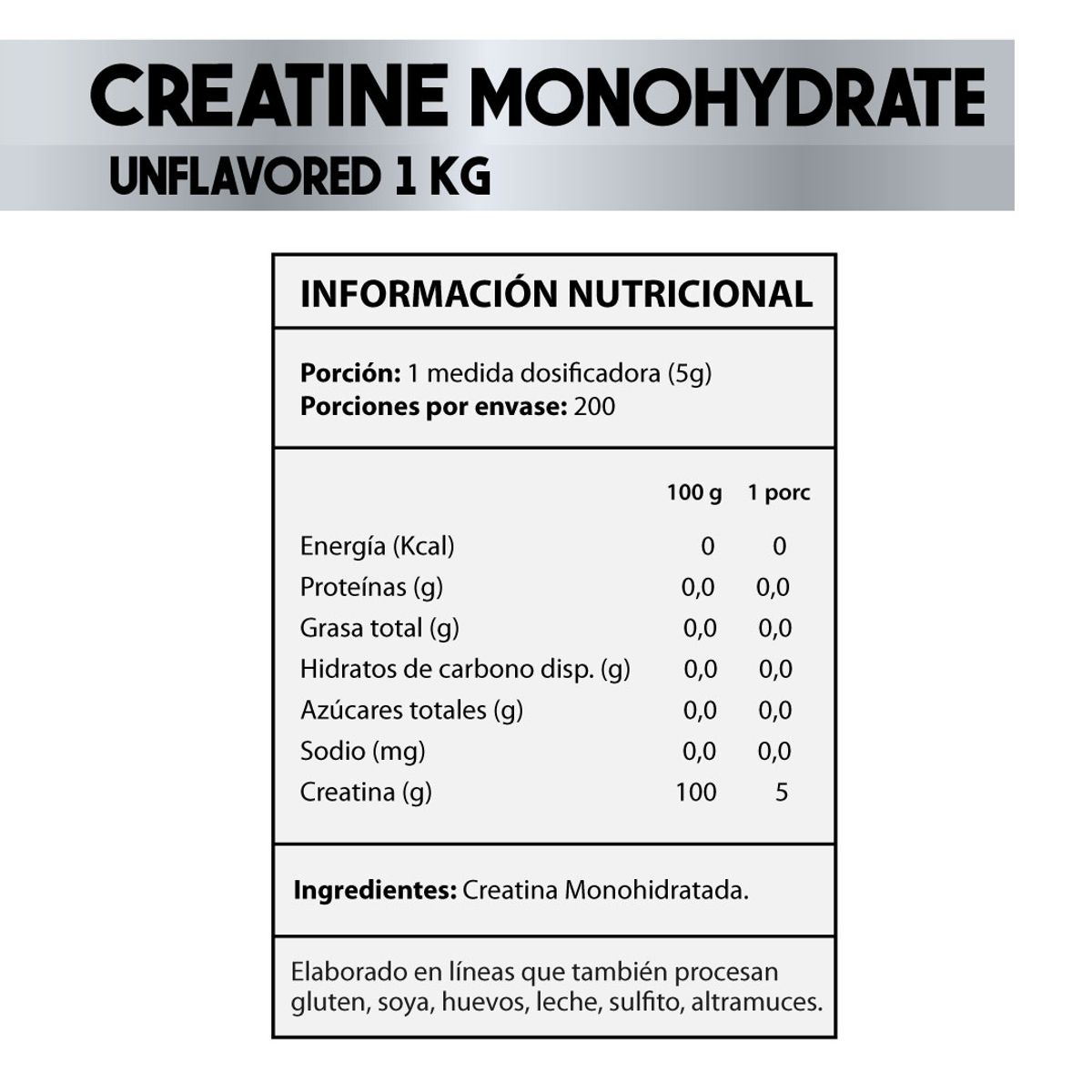 GENERICO - Creatina Monohidratada PBX 1 Kg Sin Sabor