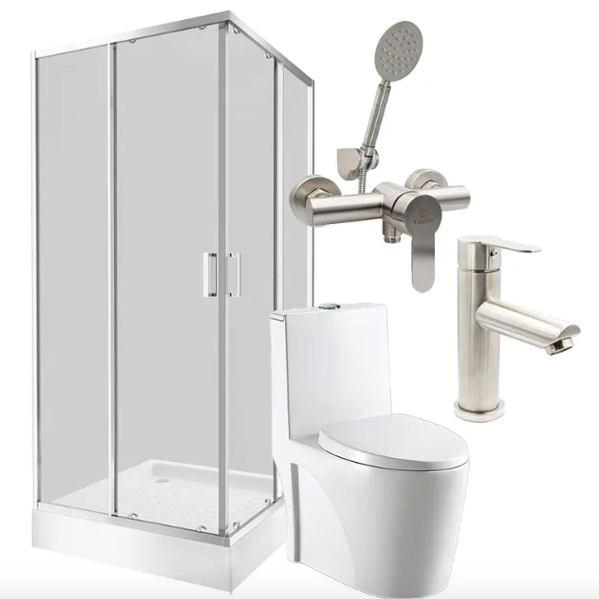 DOER - Combo Renueva tu baño III Cabina+Sanitario premium+Grifería ducha y Lavamanos