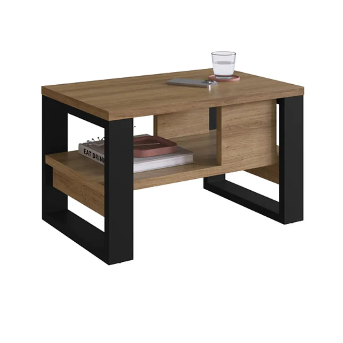 BE DESIGN - Mesa de Centro Moderna Industrial Madera Negro