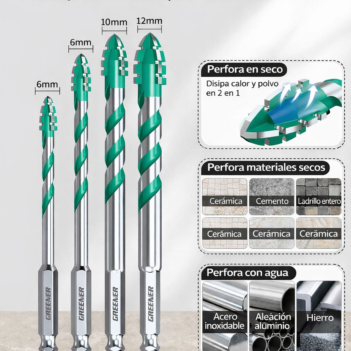 GENERAL - Brocas Dentadas Carburo 6-12cm Multiuso Vidrio Madera Concreto