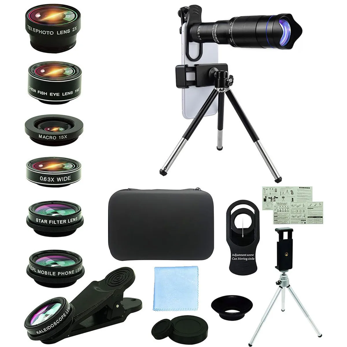 PUREPOWER - 8 en 1 Teleobjetivo Lentes Zoom para Celular,HK 40X, Ojo de Pez205°,Gran Angular de140°