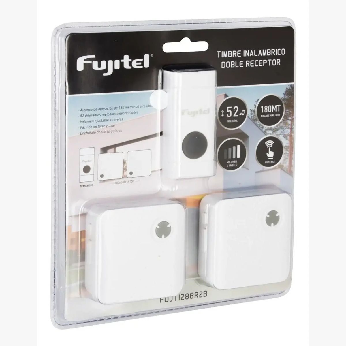 FUJITEL - Timbre Inalámbrico Fujitel Doble Receptor 52 Melodías Blanco 180m