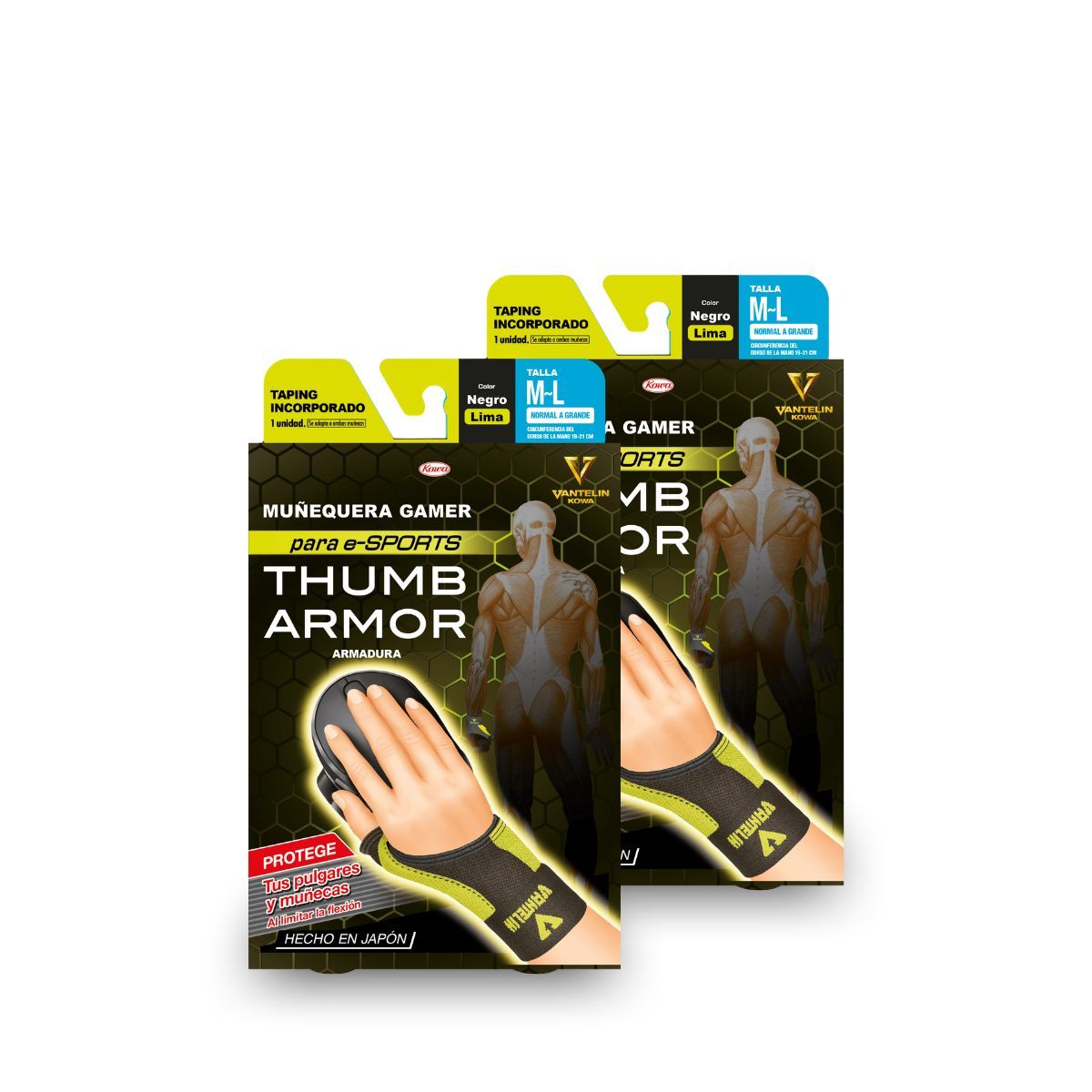 VANTELIN - Pack Doble Thumb Armor Muñequera Para Gamers Talla M-L Neon Lime