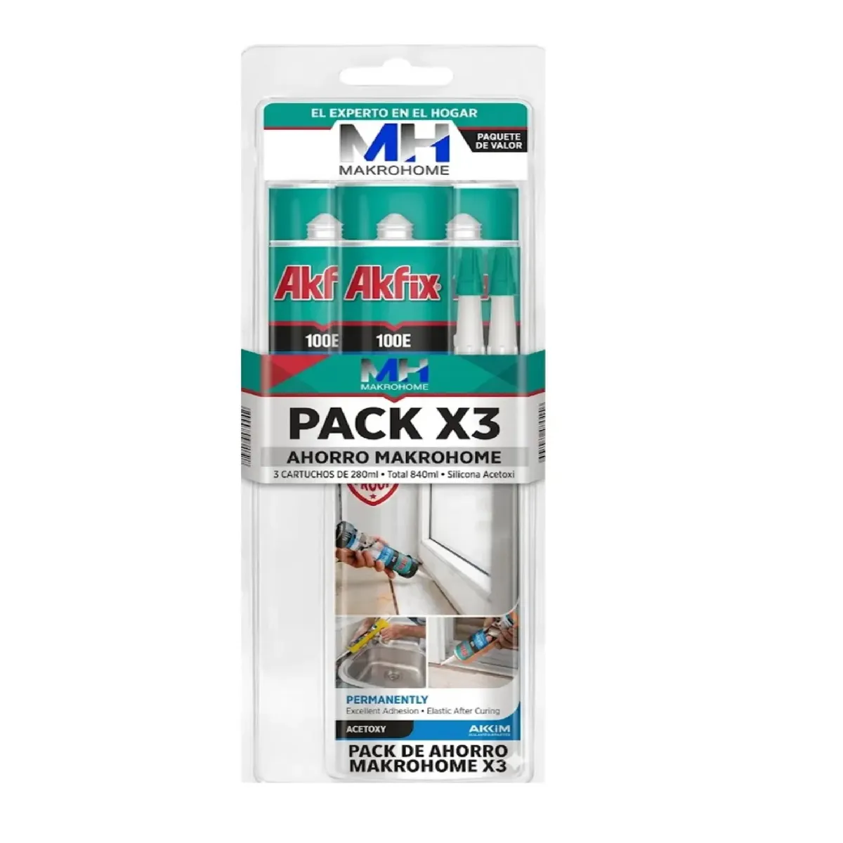 AKFIX - Pack 3 Silicona Universal Antibacteriana Akfix 100e 280ml