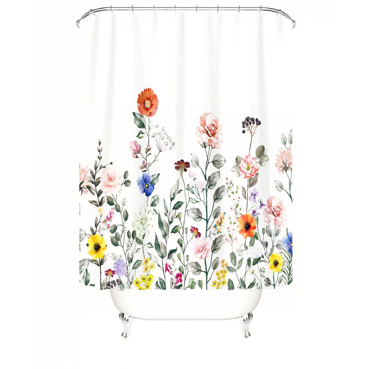 GENERICO - CORTINA DE BAÑO DE TELA IMPERMEABLE MAS FORRO CON DISEÑO FLOREADO F2