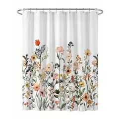 GENERICO - CORTINA DE BAÑO DE TELA IMPERMEABLE MAS FORRO CON DISEÑO FLOREADO F3