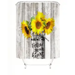 GENERICO - CORTINA PARA BAÑO IMPERMEABLE MAS FORRO CON DISEÑO DE FLORES AMARILLAS