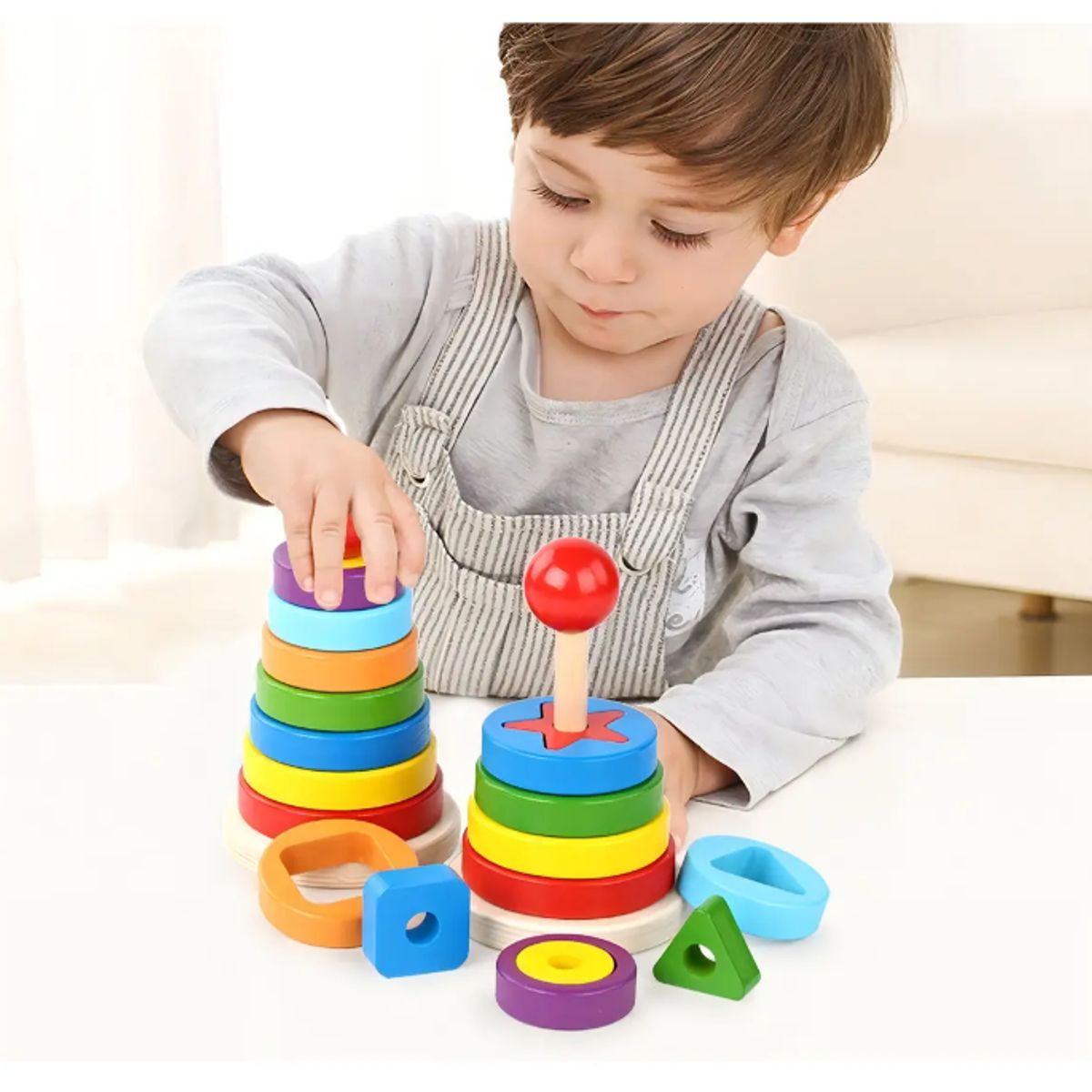 GENERICO - Juego Apilable Arcoiris Madera Torre Encaje Niños