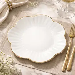 GENERICO - Plato Plano Loza Nacarado Borde Dorado Diseño Flor