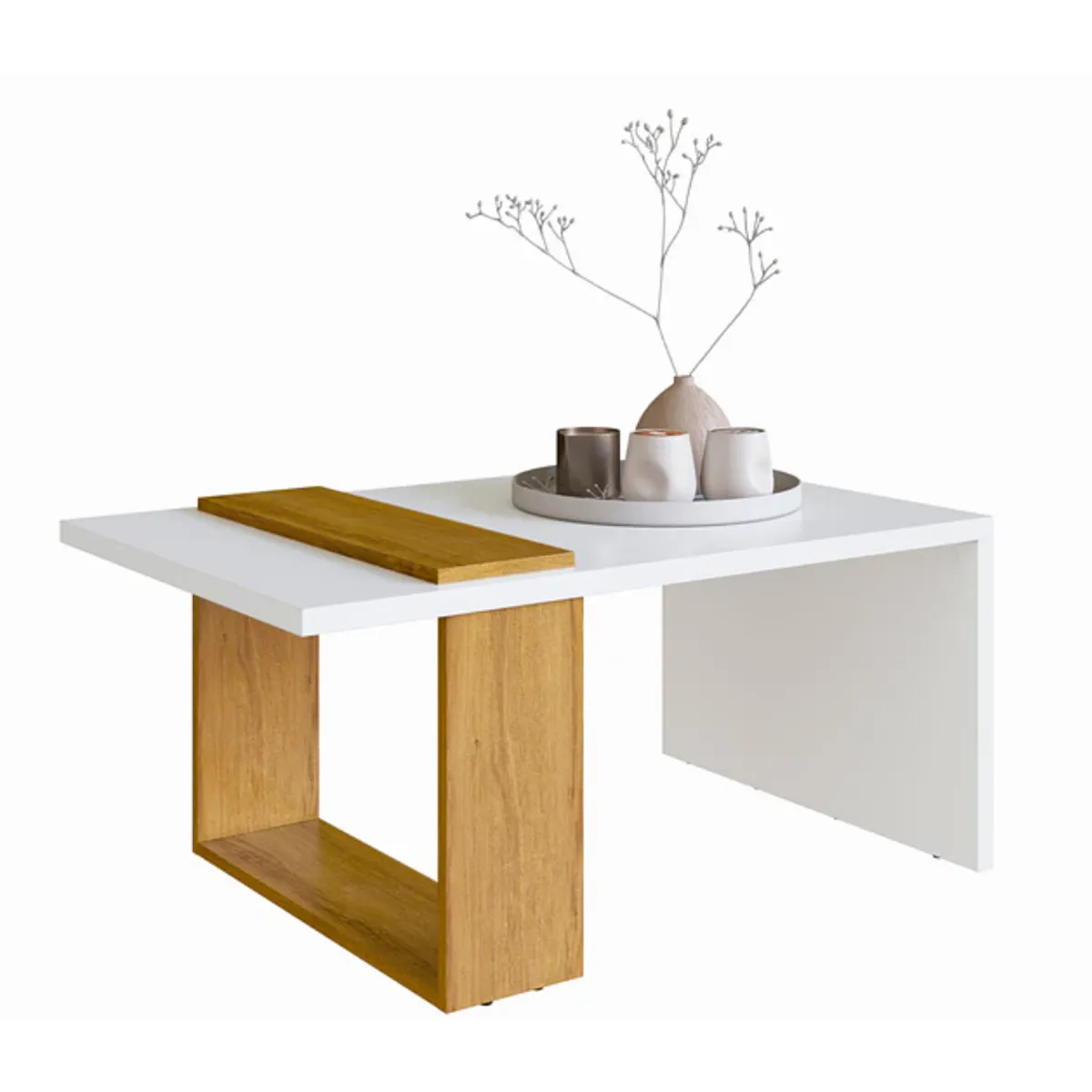 BE DESIGN - Mesa de Centro Nórdica Boho Blanco Miel