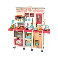 GENERICO - Set de Cocina Integral con Nevera, Horno y 108 Accesorios de Juguete rosada