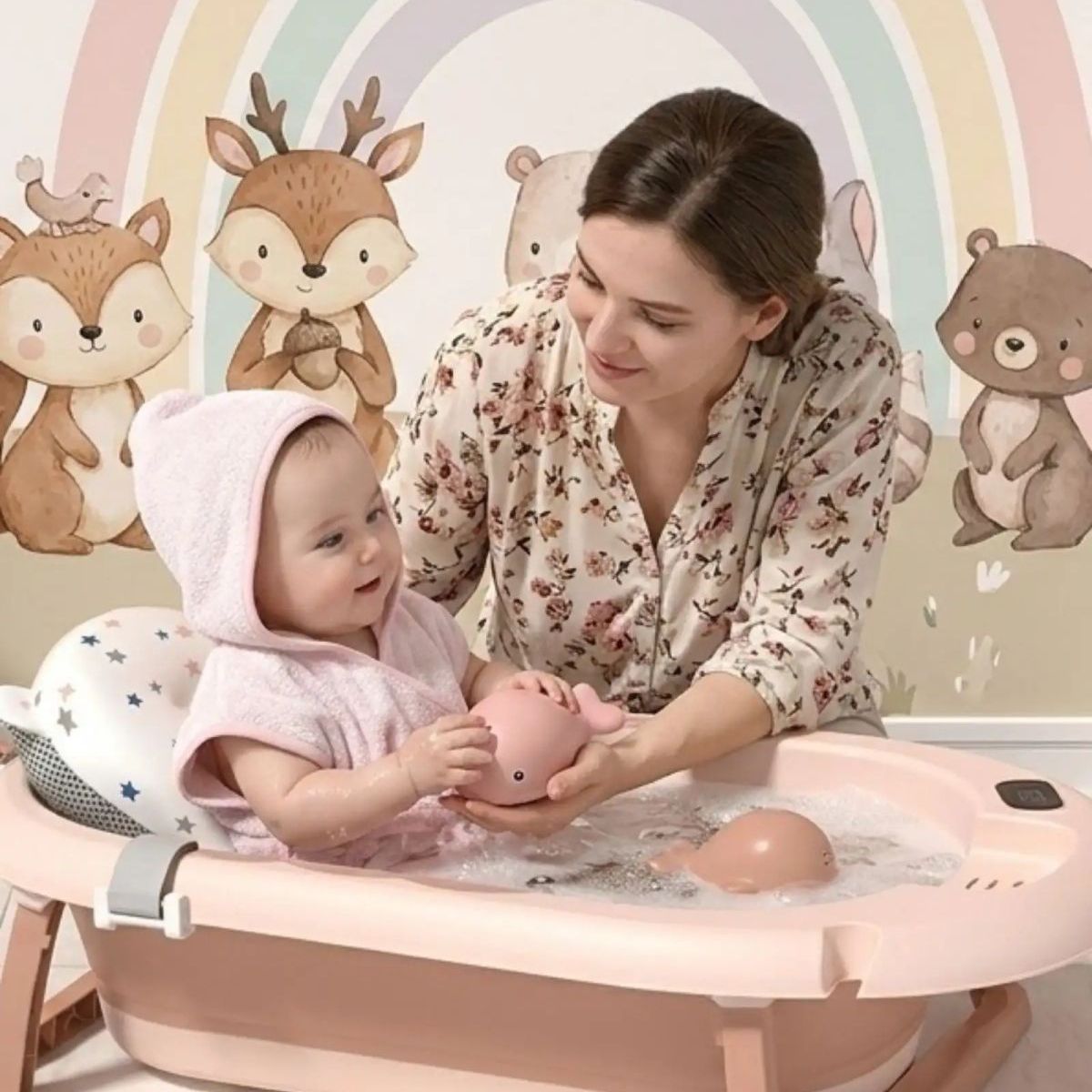 GENERICO - Bañera Plegable Ergonómica para Bebé con Cojín de Seguridad y Termómetro Digital