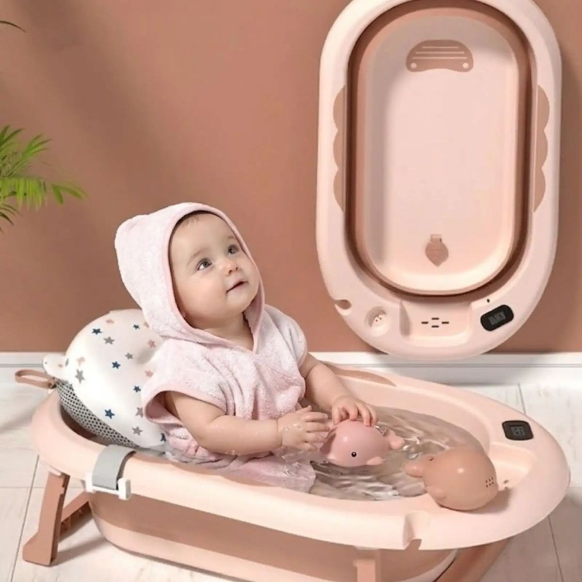 GENERICO - Bañera Plegable Ergonómica para Bebé con Cojín de Seguridad y Termómetro Digital