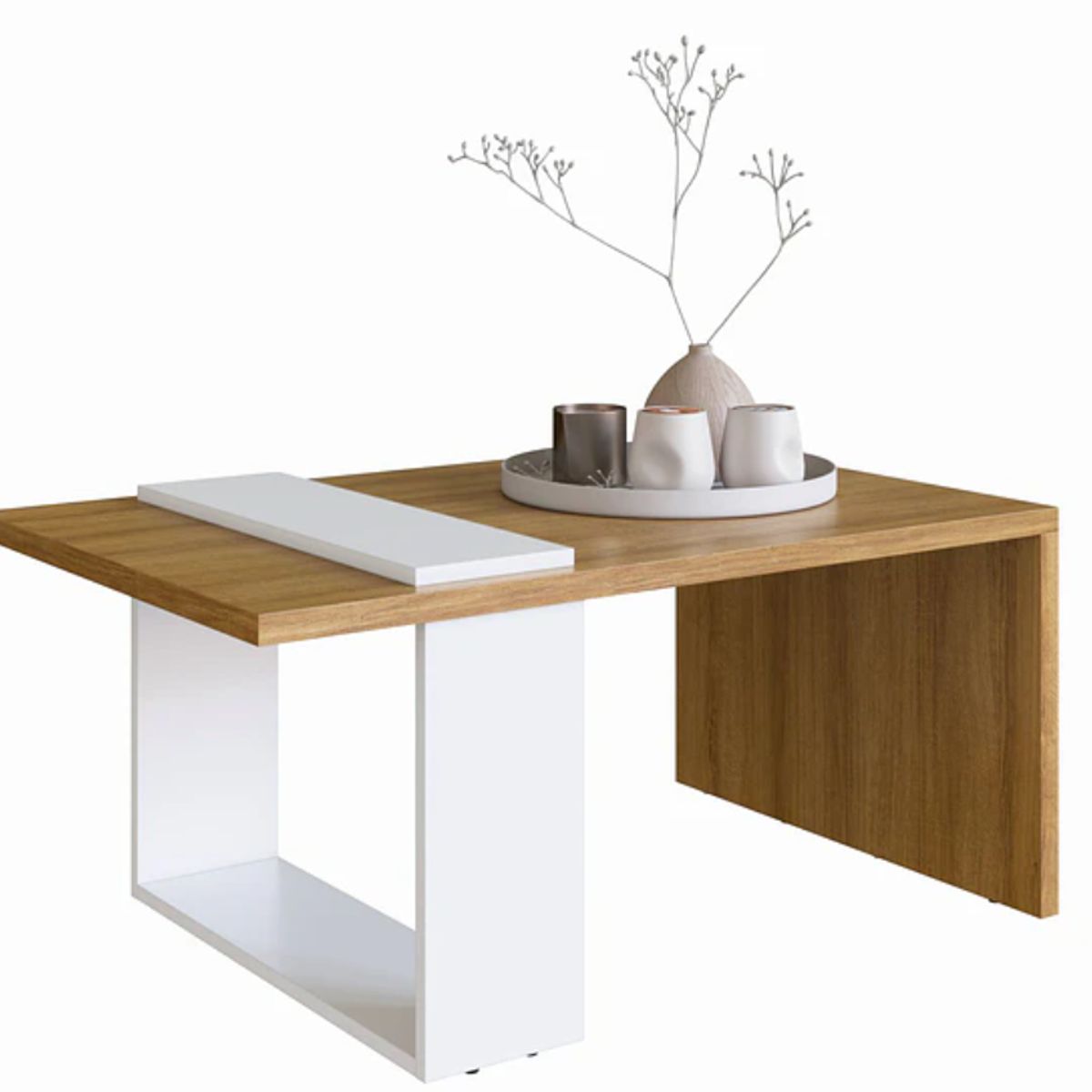 BE DESIGN - Mesa de Centro Nórdica Boho Miel Blanco