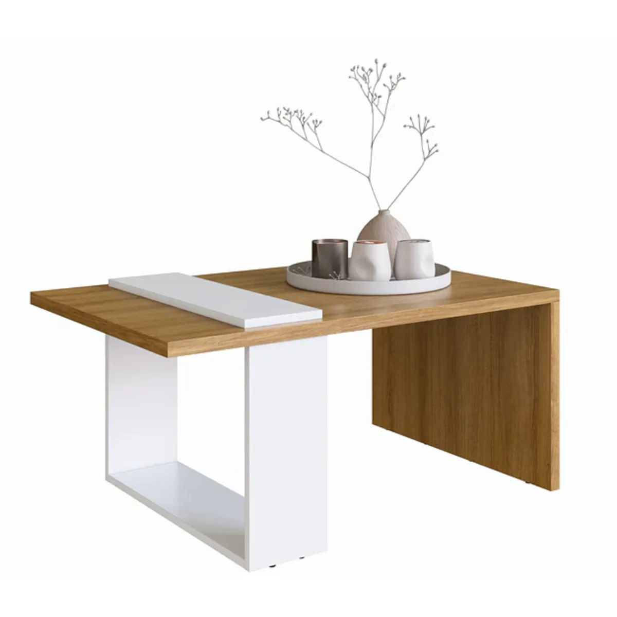 BE DESIGN - Mesa de Centro Nórdica Boho Miel Blanco