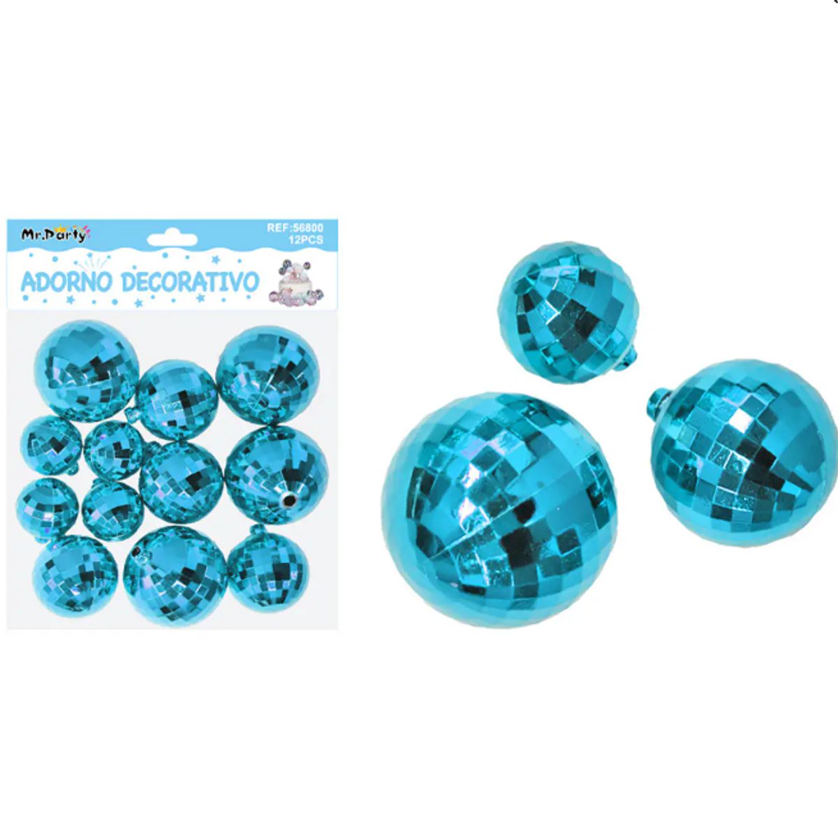 GENERICO - Esferas Disco Decorativas Azul12 Piezas Brillo Torta