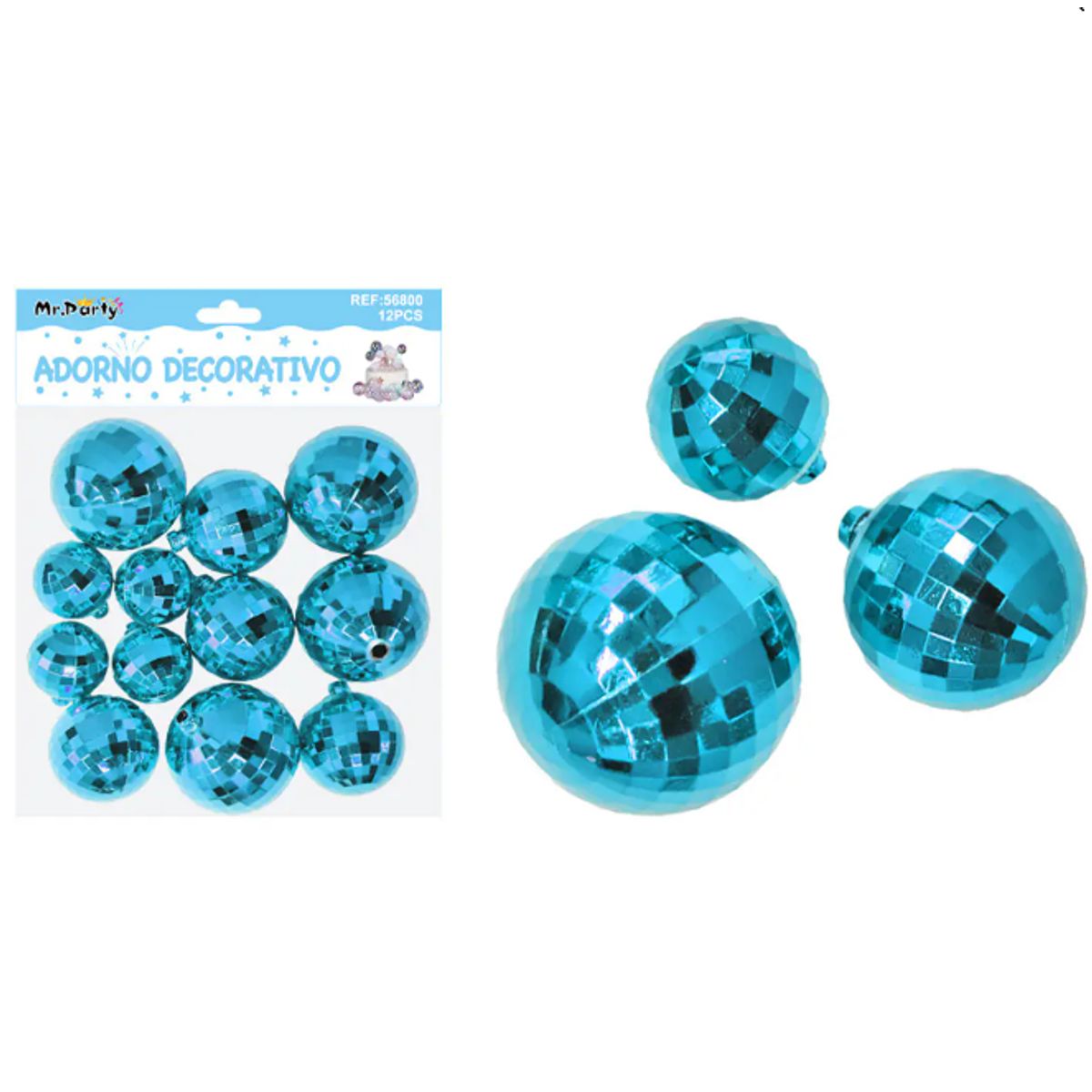 GENERICO - Esferas Disco Decorativas Azul12 Piezas Brillo Torta