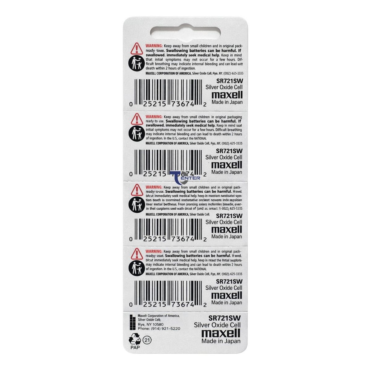 MAXELL - Pack 5 Pilas SR721SW (362) 1.55v Maxell Tipo Botón Holograma