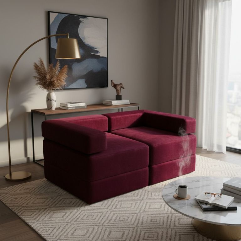 SOFA CAMA ARKOS EN FELPA Burdeos