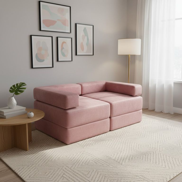 SOFA CAMA ARKOS EN FELPA Rosado claro
