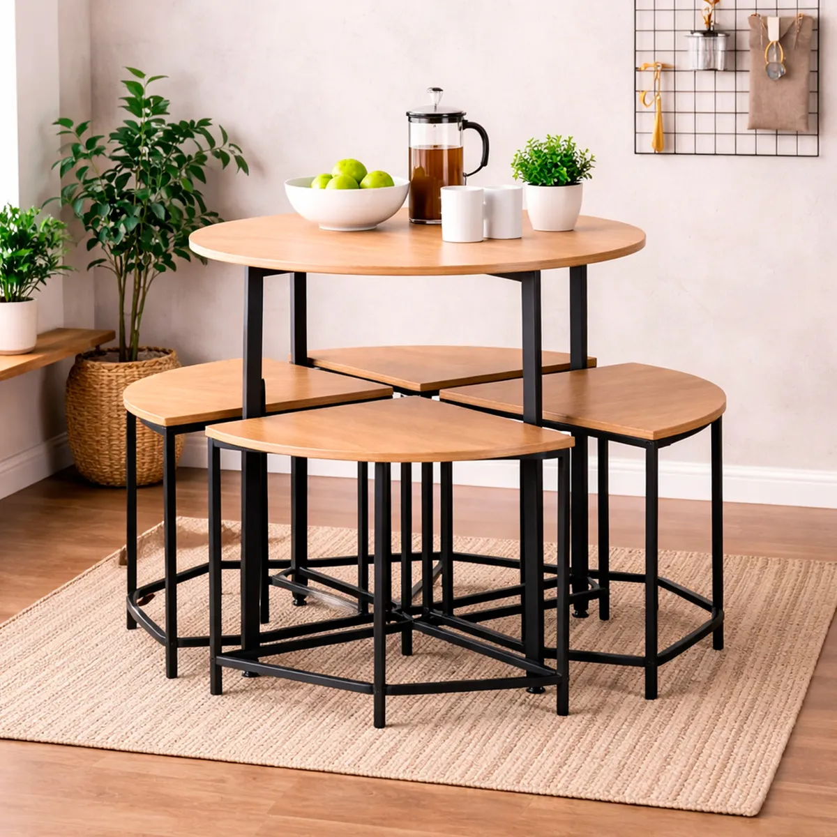 NOVAHUS - Comedor 4 Sillas Mesa redonda 80x80 industrial