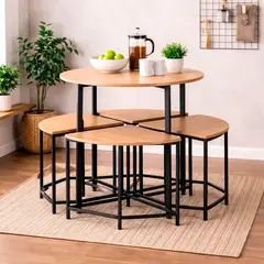 NOVAHUS - Comedor 4 Sillas Mesa redonda 80x80 industrial