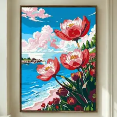 GENERICO - Pintura Por Números 40x50 Flores Grandes en la Playa