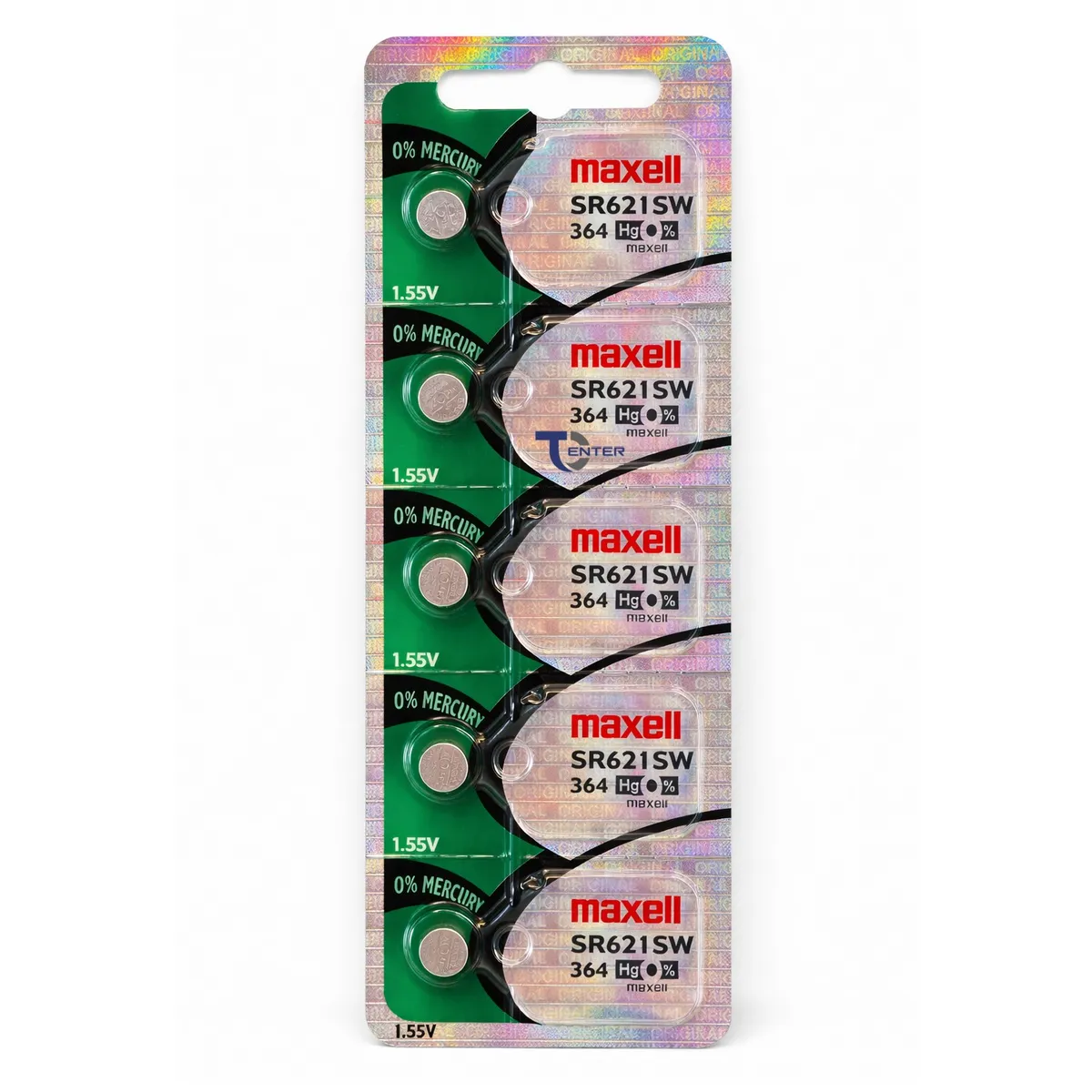 MAXELL - Pack 5 Pilas SR621SW (364) 1.55v Maxell Tipo Botón Holograma