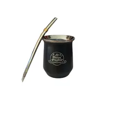 EL BUEN PASTOR - Mate Acero Inoxidable Negro con Bombilla