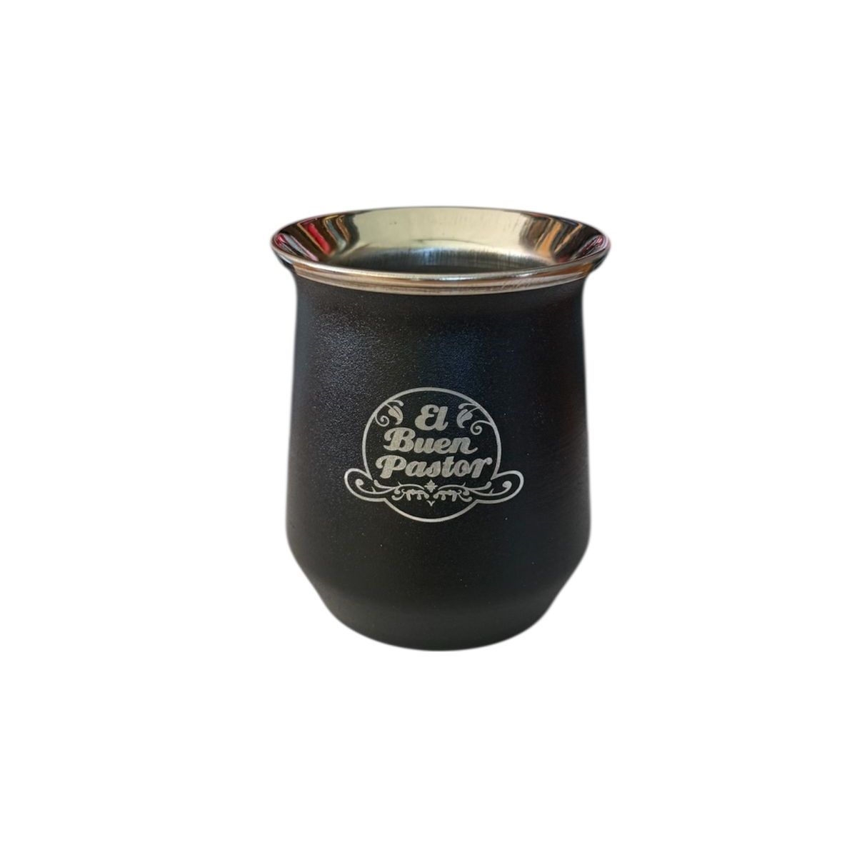 EL BUEN PASTOR - Mate Acero Inoxidable Negro con Bombilla El Buen Pastor