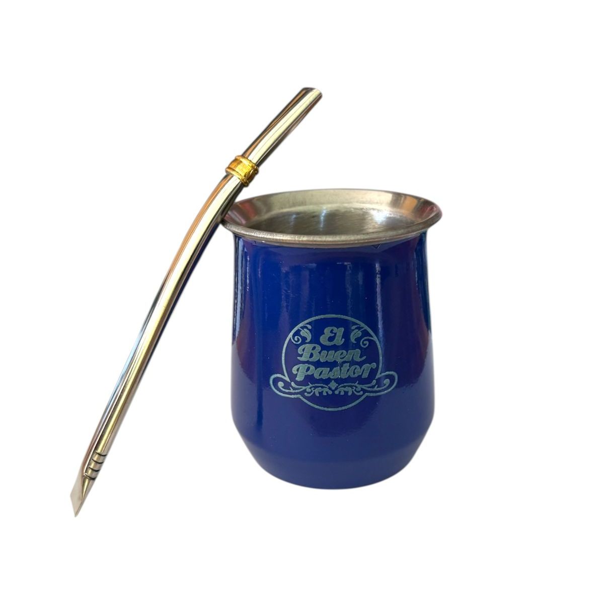 EL BUEN PASTOR - Mate Acero Inoxidable Azul con Bombilla El Buen Pastor
