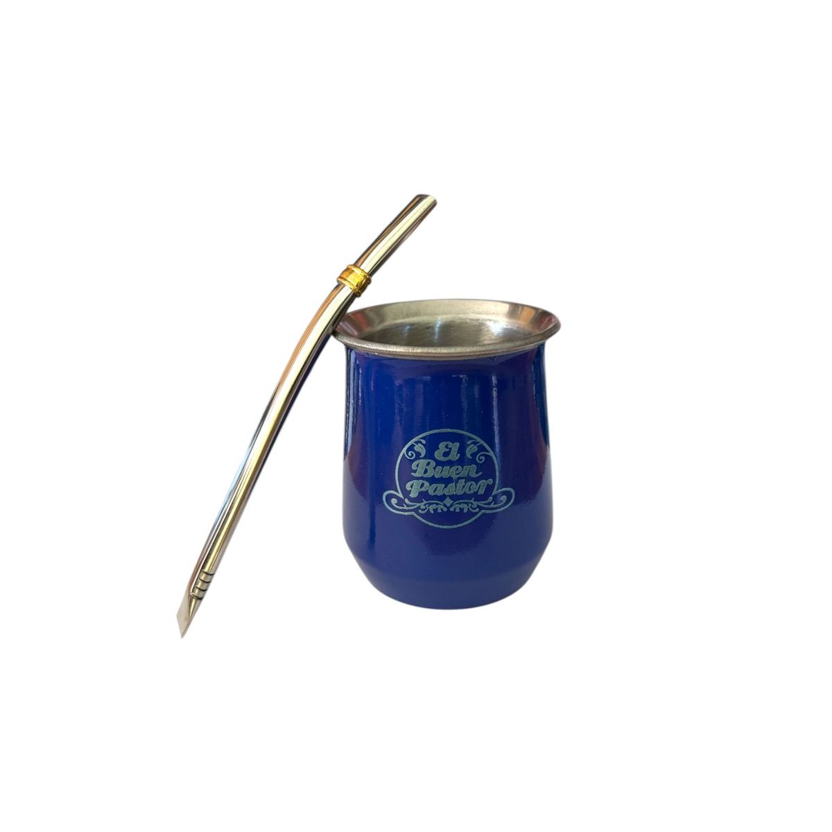 EL BUEN PASTOR - Mate Acero Inoxidable Azul con Bombilla El Buen Pastor