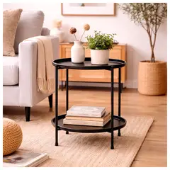NOVAHUS - Mesa Lateral metálica con repisa 57x43x43 cm Negro
